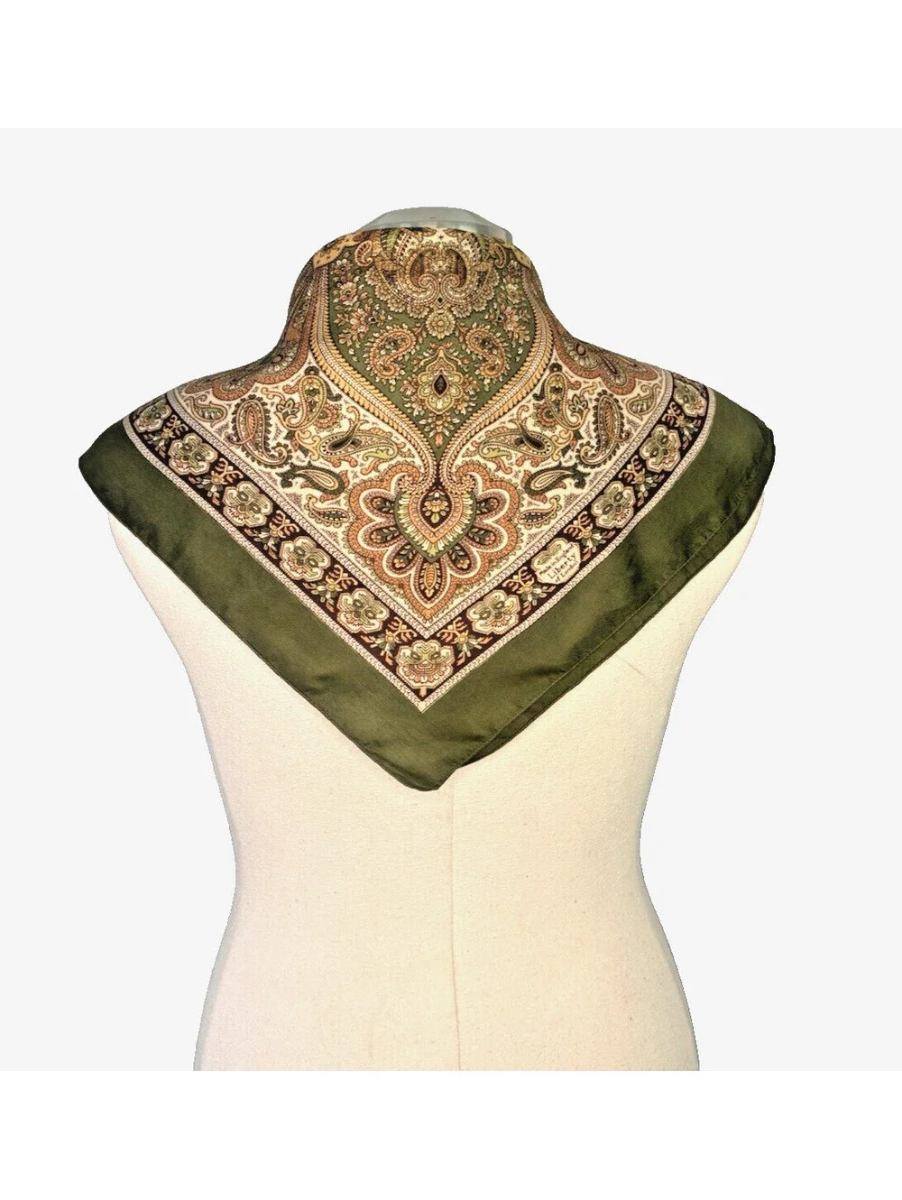 Vintage 1970's Liberty of London Silk Scarf Green Paisley 23